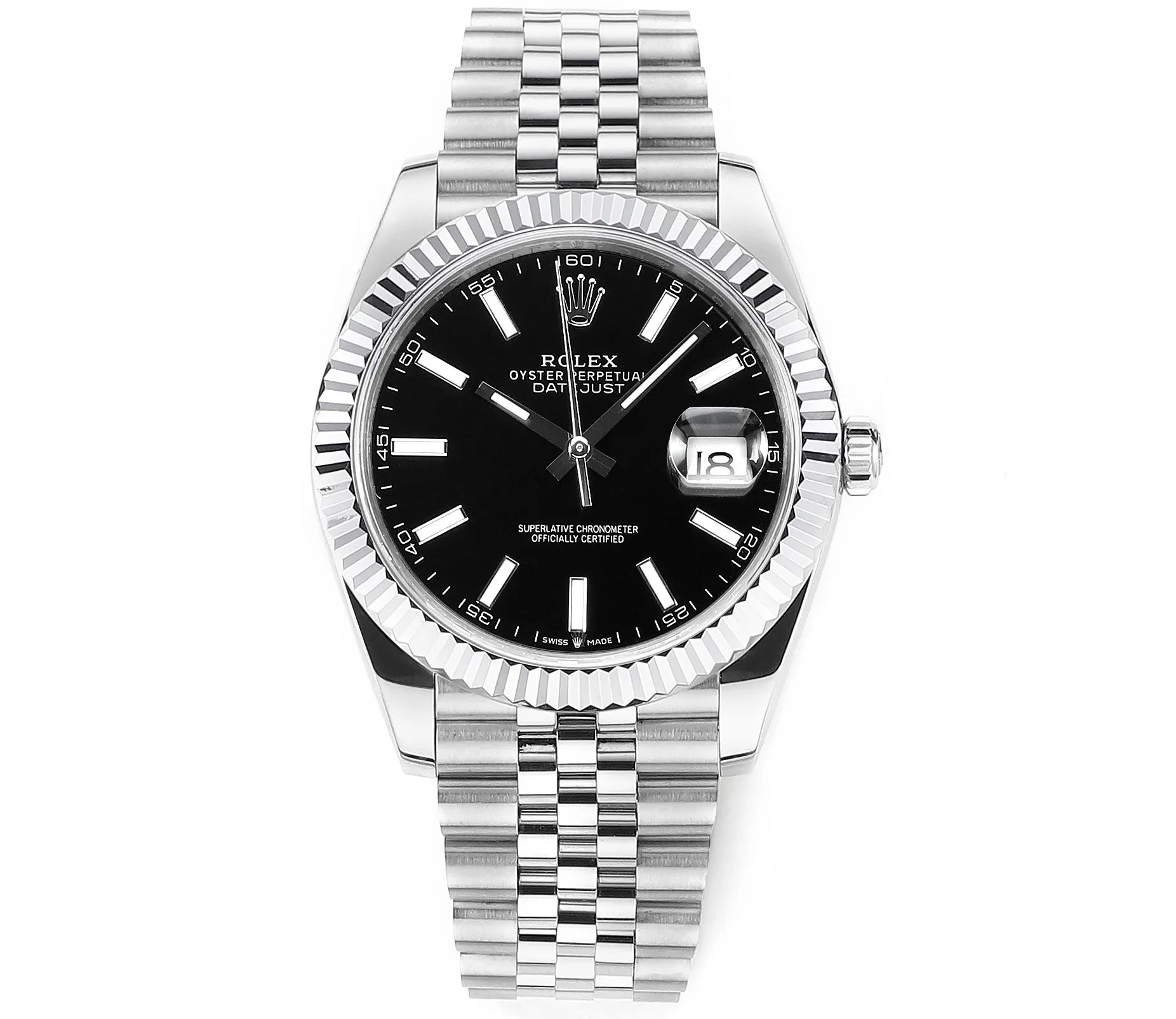 AR Factory Rolex Datejust 41mm Fluted Bezel Black Dial Silver Jubilee Bracelet Luxury Men’s Watch
