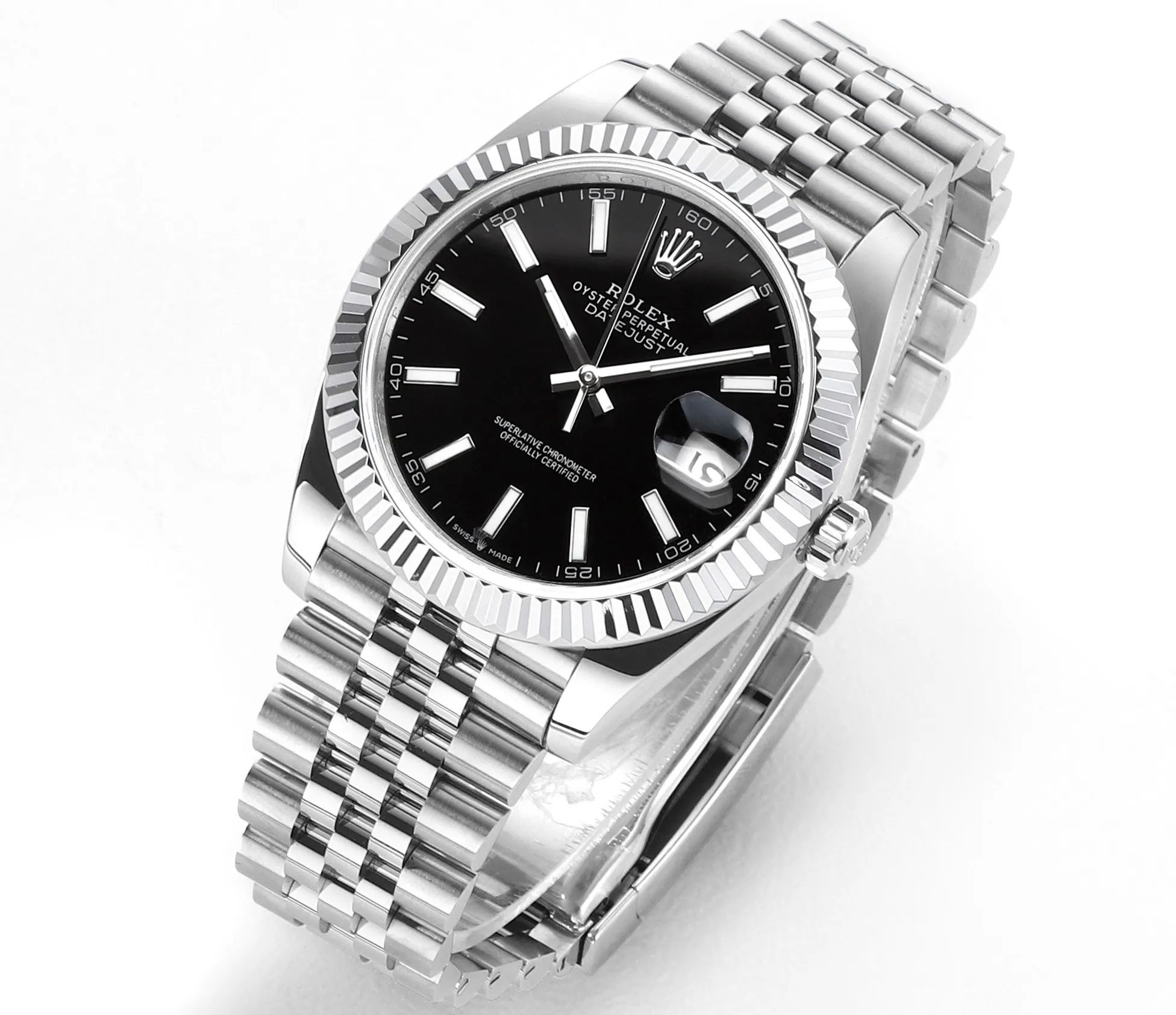 AR Factory Rolex Datejust 41mm Fluted Bezel Black Dial Silver Jubilee Bracelet Luxury Men’s Watch - 图片 2