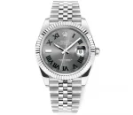 AR Factory Rolex Datejust 41mm Rhodium Grey Dial Fluted Bezel Roman Numerals Jubilee Bracelet Stainless Steel Men’s Watch