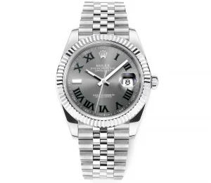 AR Factory Rolex Datejust 41mm Rhodium Grey Dial Fluted Bezel Roman Numerals Jubilee Bracelet Stainless Steel Men’s Watch