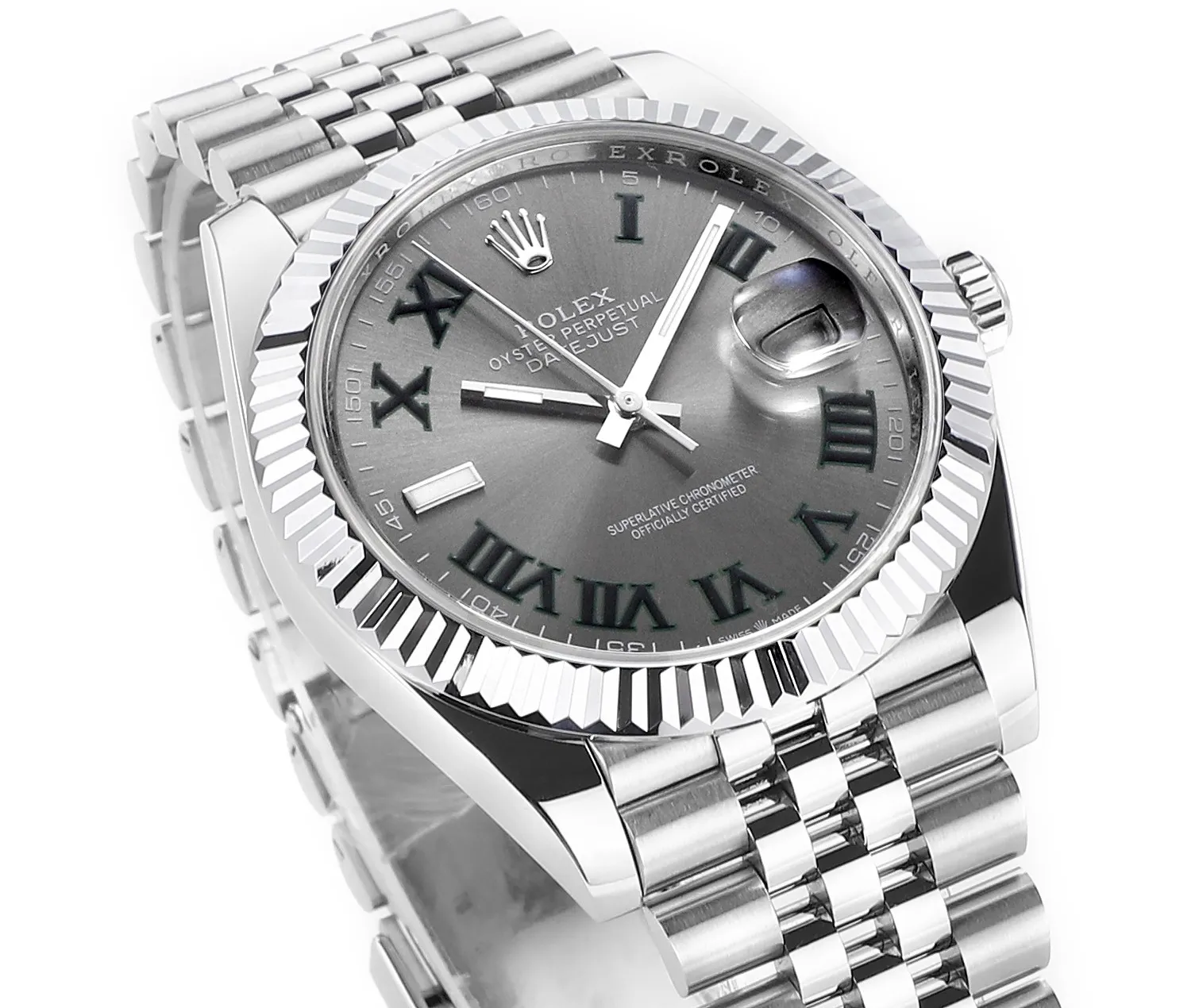 AR Factory Rolex Datejust 41mm Rhodium Grey Dial Fluted Bezel Roman Numerals Jubilee Bracelet Stainless Steel Men’s Watch - 图片 3