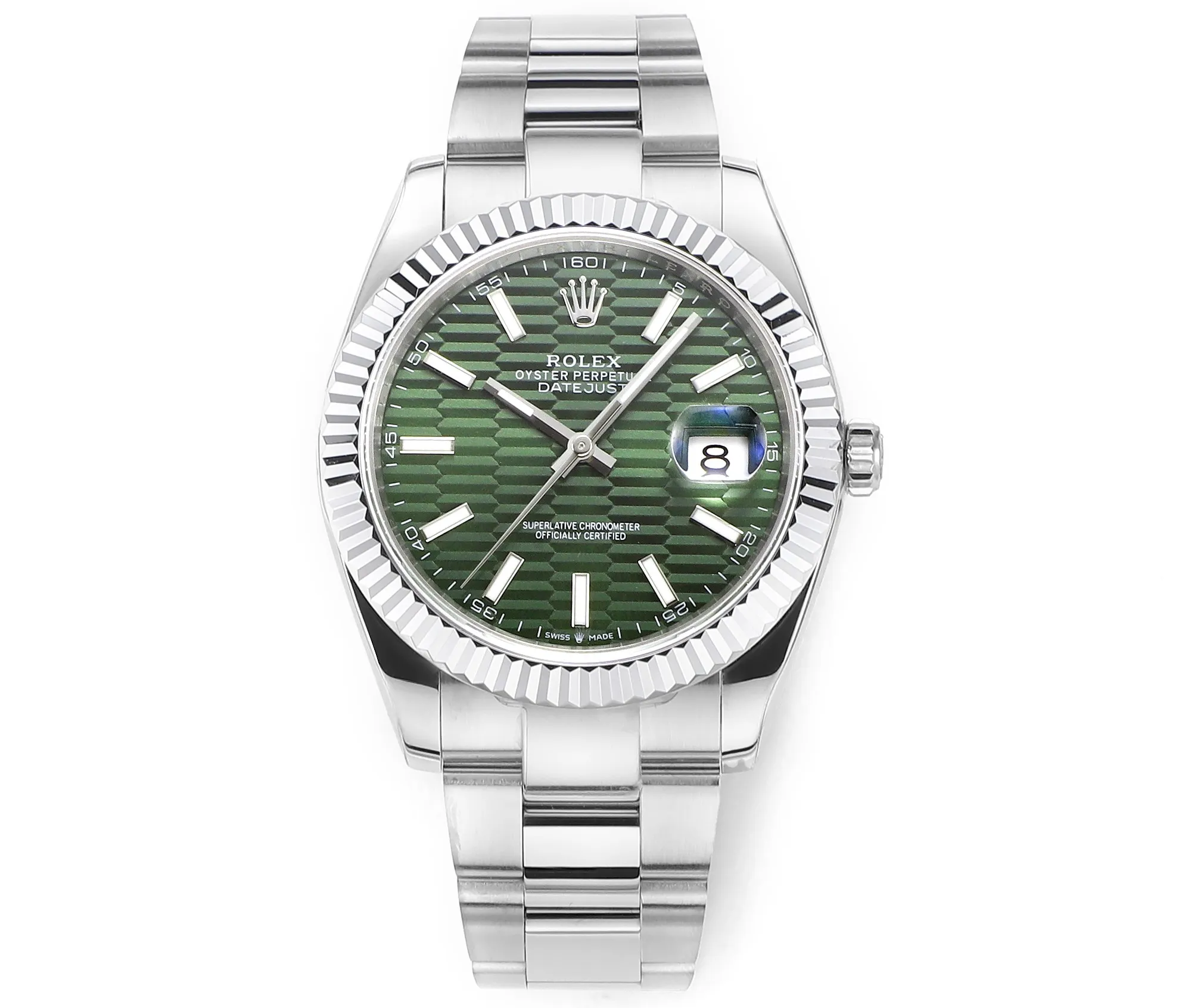 AR Factory Rolex Datejust 41mm Stainless Steel Green Dial Fluted Bezel Oyster Bracelet Automatic Men’s Watch