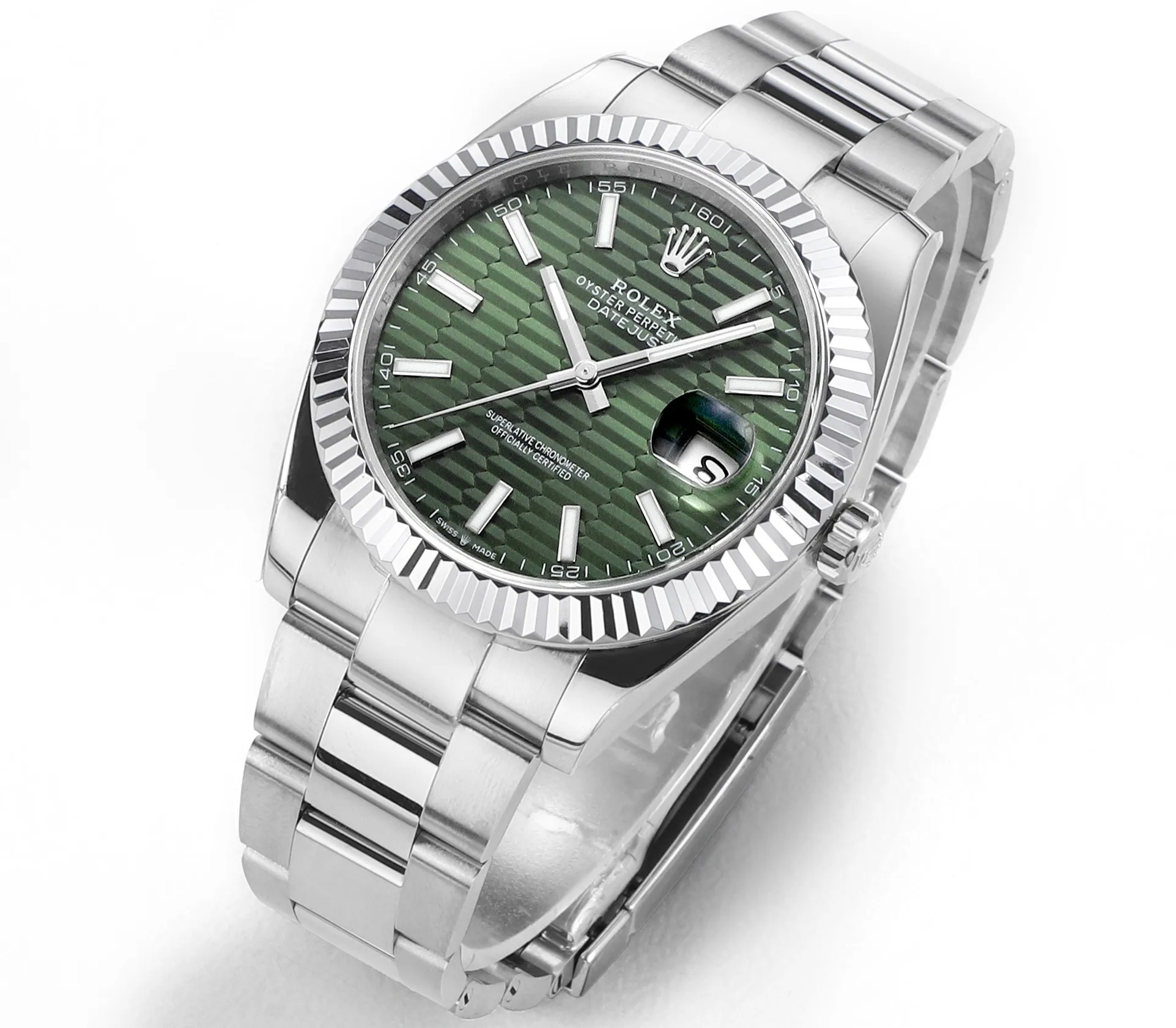 AR Factory Rolex Datejust 41mm Stainless Steel Green Dial Fluted Bezel Oyster Bracelet Automatic Men’s Watch - 图片 2