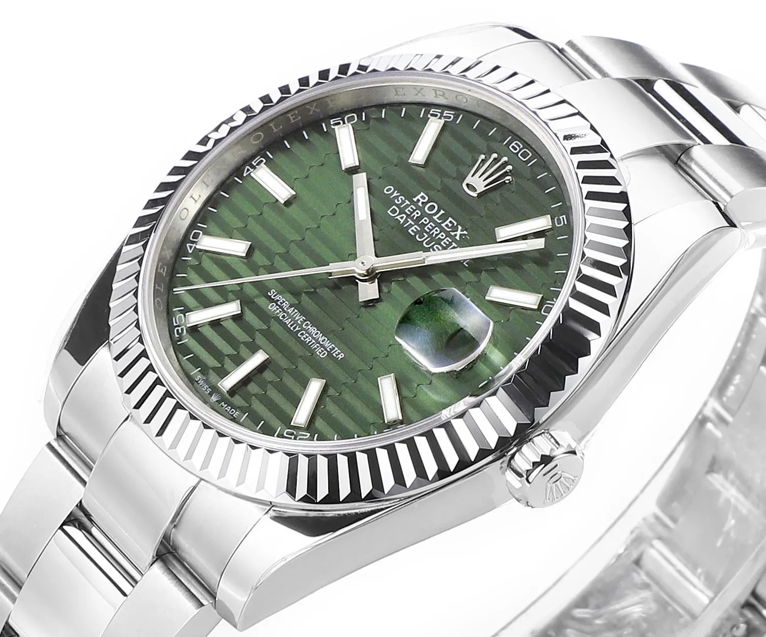 AR Factory Rolex Datejust 41mm Stainless Steel Green Dial Fluted Bezel Oyster Bracelet Automatic Men’s Watch - 图片 4