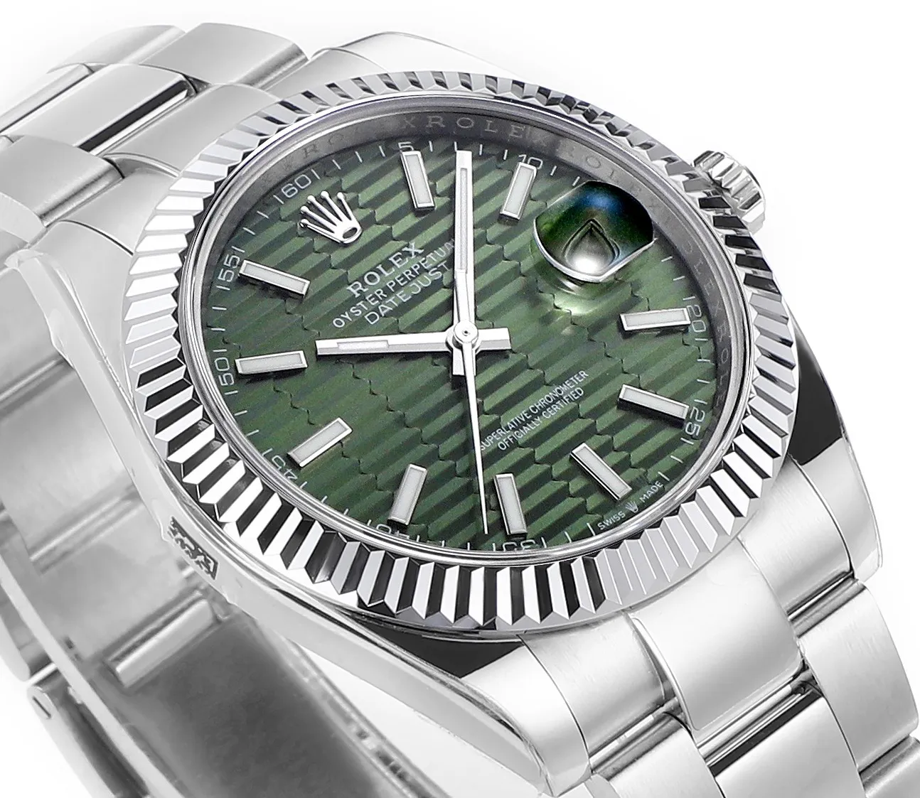 AR Factory Rolex Datejust 41mm Stainless Steel Green Dial Fluted Bezel Oyster Bracelet Automatic Men’s Watch - 图片 5