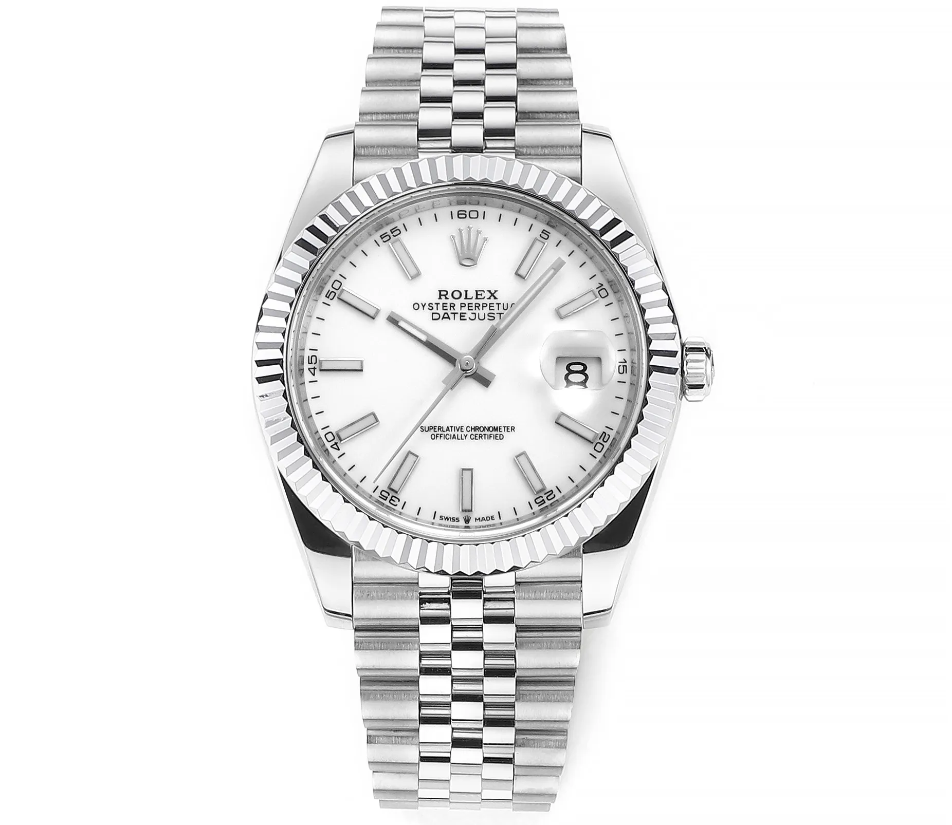 AR Factory Rolex Datejust 41mm Stainless Steel White Dial Fluted Bezel Jubilee Bracelet Automatic Men’s Watch