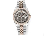 AR Factory Rolex Datejust 41mm Two-Tone Rose Gold and Stainless Steel Automatic Watch with Grey Guilloche Dial, Fluted Bezel, and Jubilee Bracelet