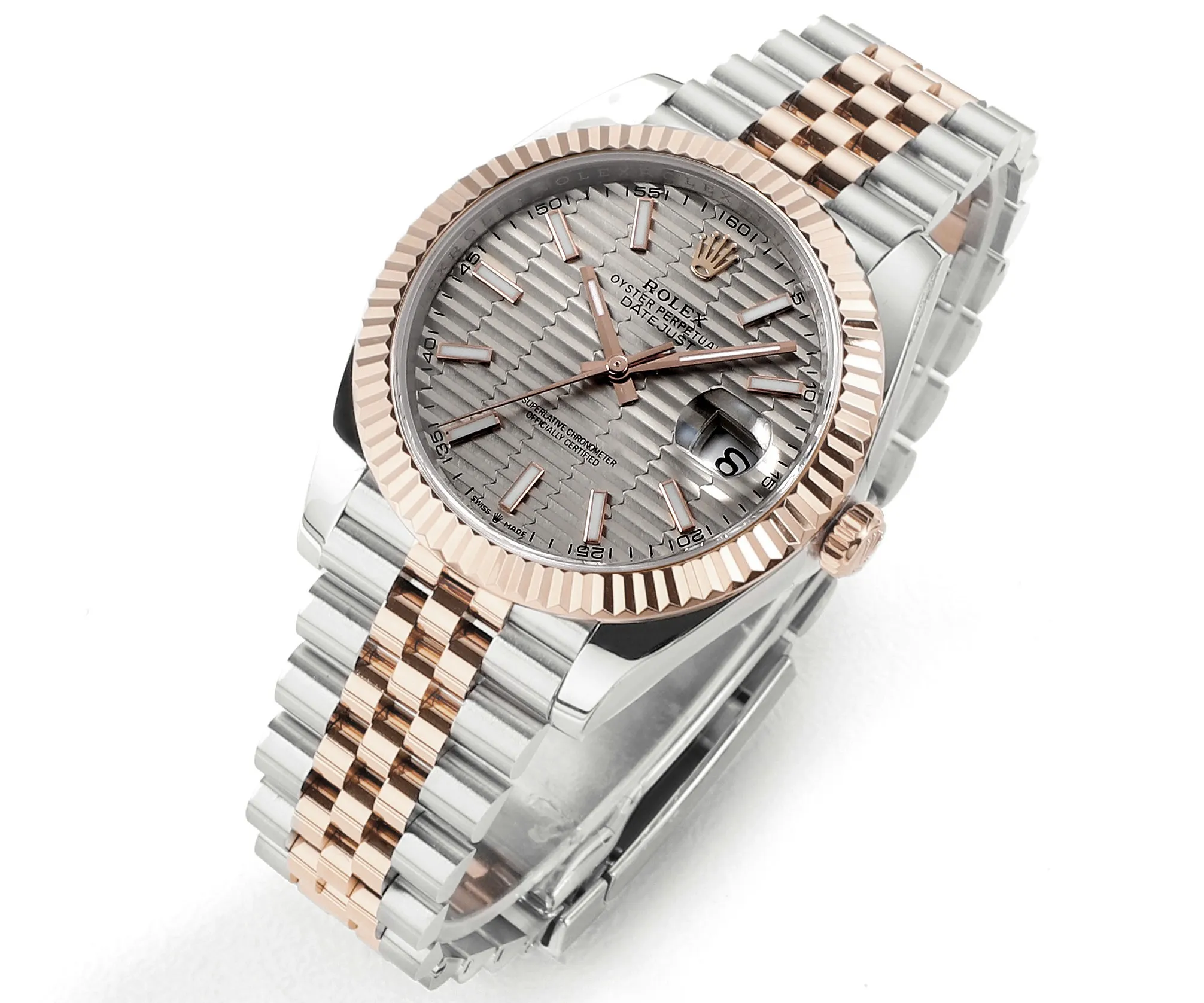 AR Factory Rolex Datejust 41mm Two-Tone Rose Gold and Stainless Steel Automatic Watch with Grey Guilloche Dial, Fluted Bezel, and Jubilee Bracelet - 图片 2