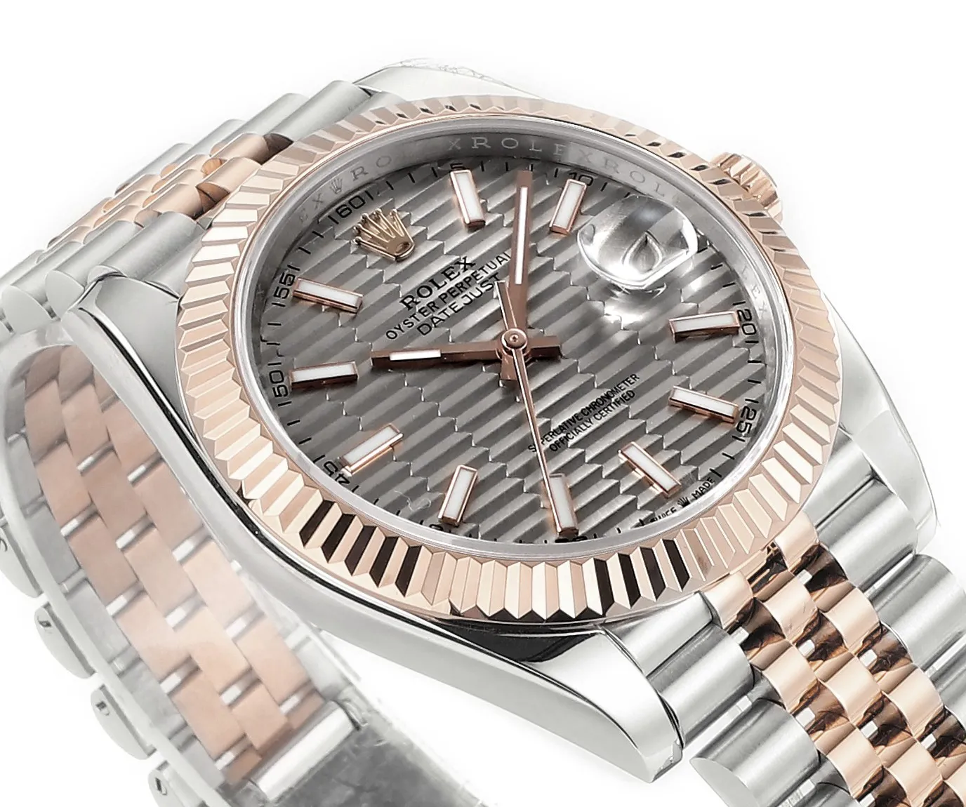 AR Factory Rolex Datejust 41mm Two-Tone Rose Gold and Stainless Steel Automatic Watch with Grey Guilloche Dial, Fluted Bezel, and Jubilee Bracelet - 图片 5