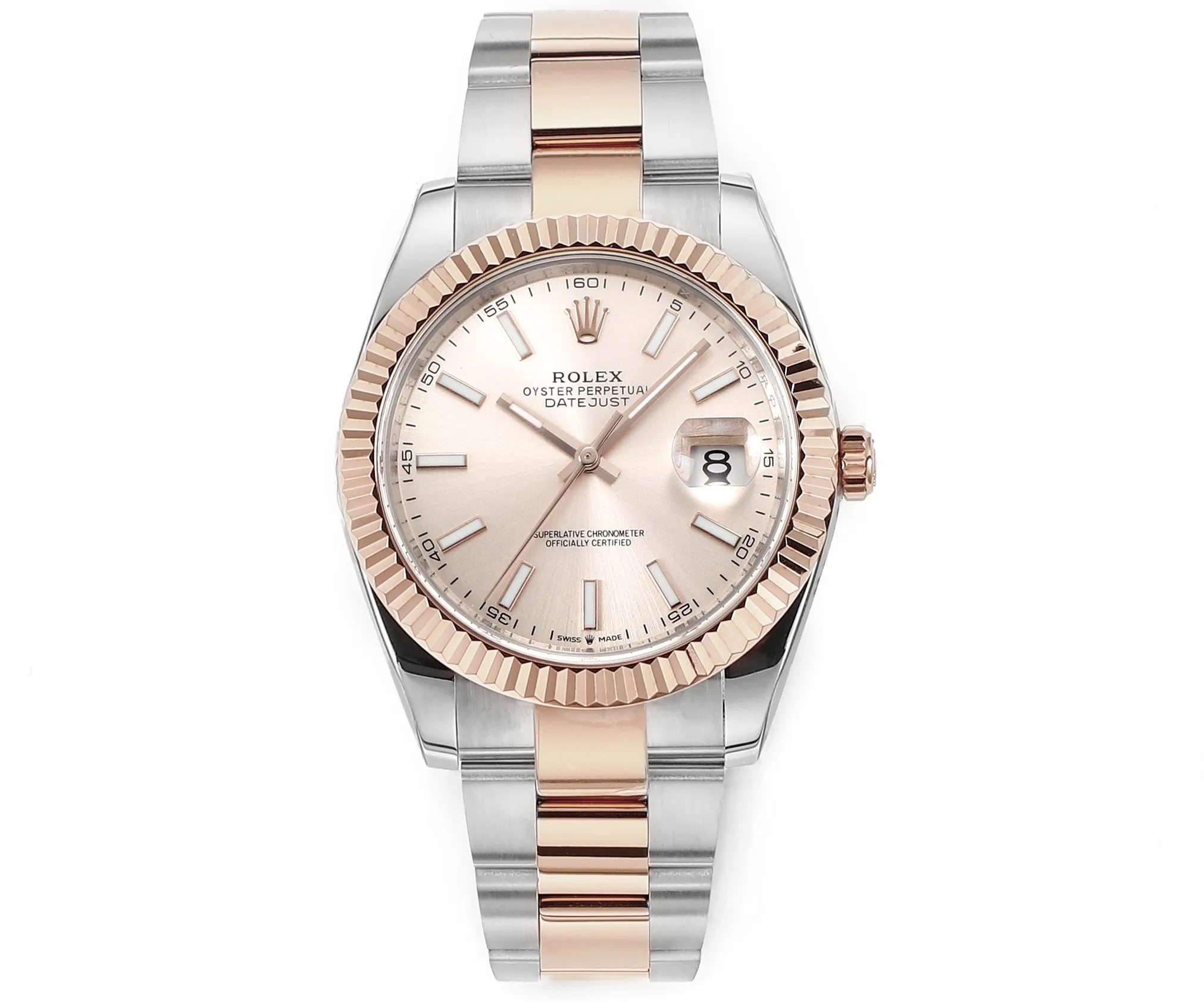 AR Factory Rolex Datejust 41mm Two-Tone Rose Gold and Stainless Steel Pink Dial Fluted Bezel Automatic Men’s Watch
