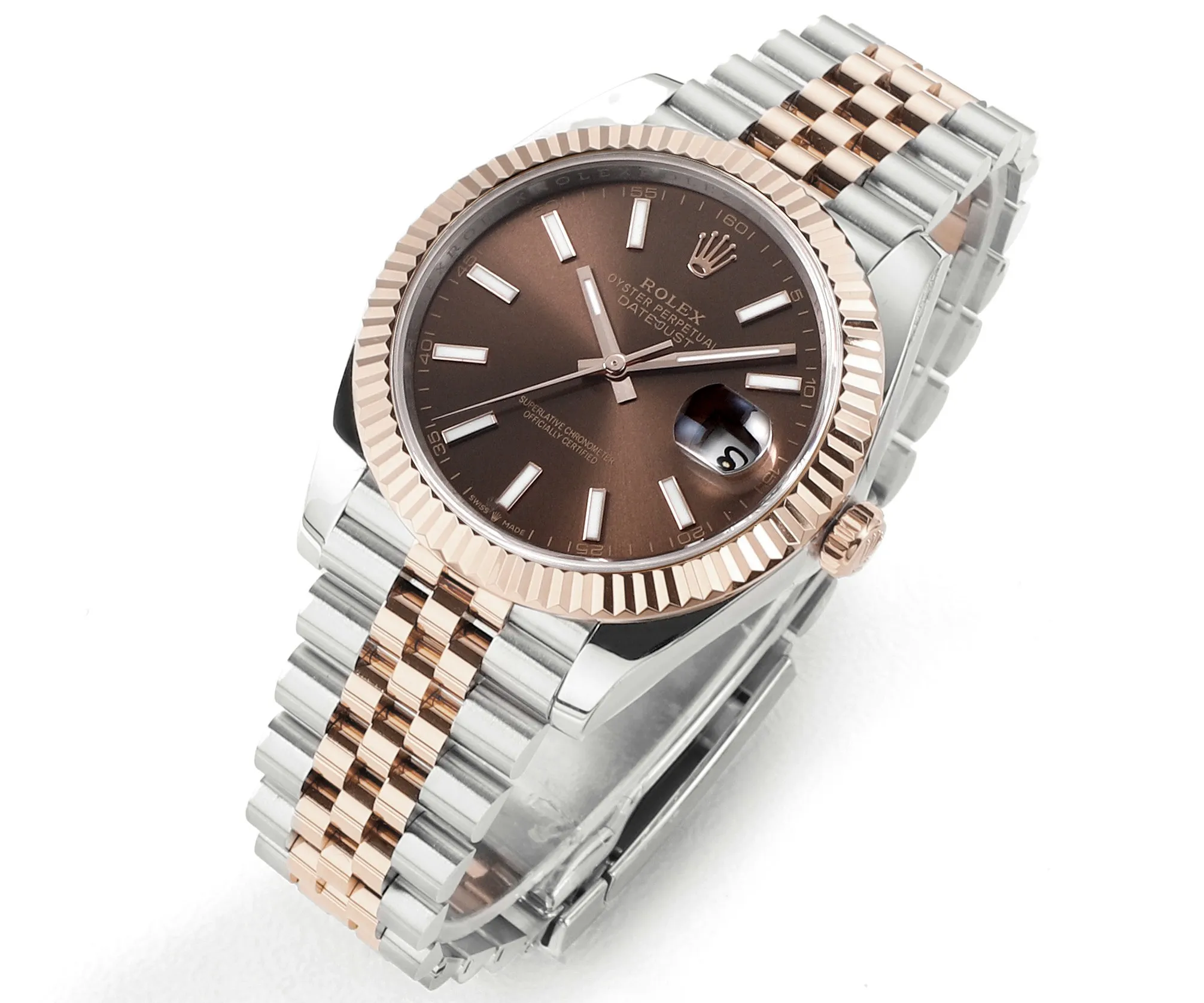 AR Factory Rolex Datejust 41mm Two-Tone Rose Gold and Steel Fluted Bezel Chocolate Brown Dial Jubilee Bracelet Automatic Men’s Watch - 图片 2
