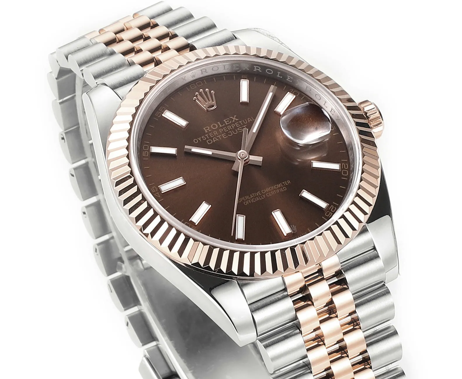 AR Factory Rolex Datejust 41mm Two-Tone Rose Gold and Steel Fluted Bezel Chocolate Brown Dial Jubilee Bracelet Automatic Men’s Watch - 图片 3
