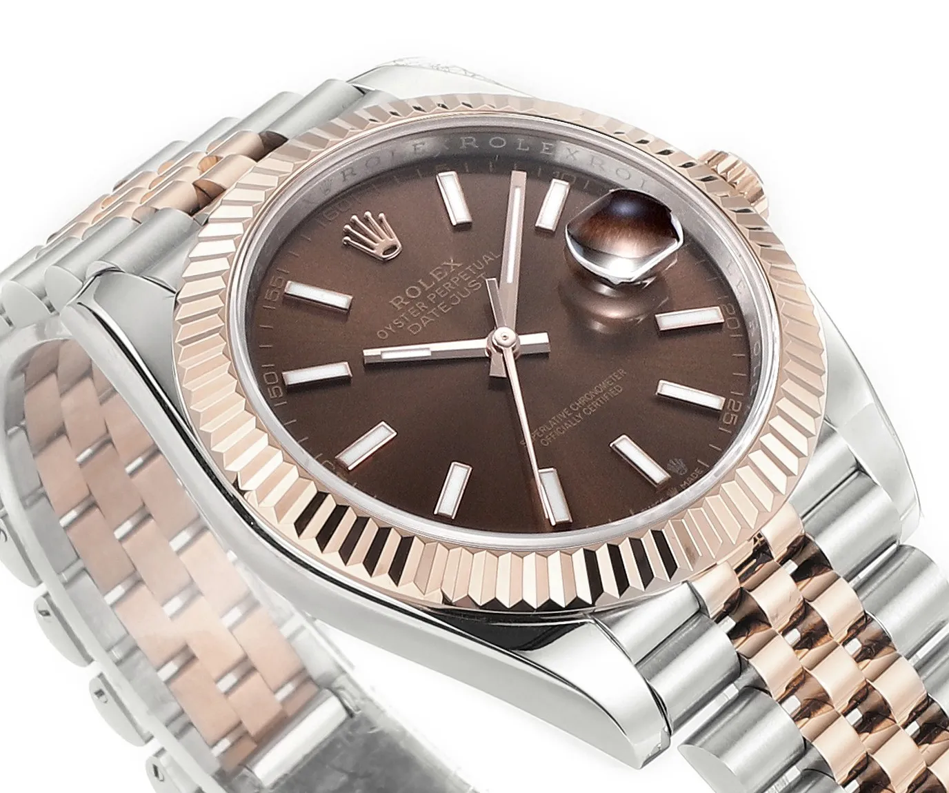 AR Factory Rolex Datejust 41mm Two-Tone Rose Gold and Steel Fluted Bezel Chocolate Brown Dial Jubilee Bracelet Automatic Men’s Watch - 图片 4