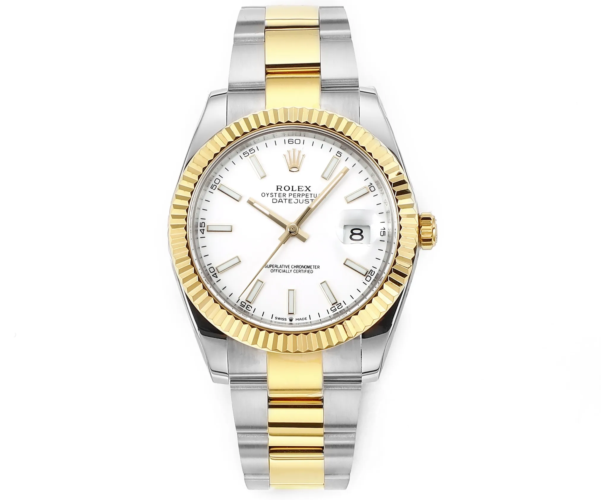 AR Factory Rolex Datejust 41mm Two-Tone Stainless Steel and Yellow Gold Fluted Bezel White Dial Oyster Bracelet Automatic Men’s Watch