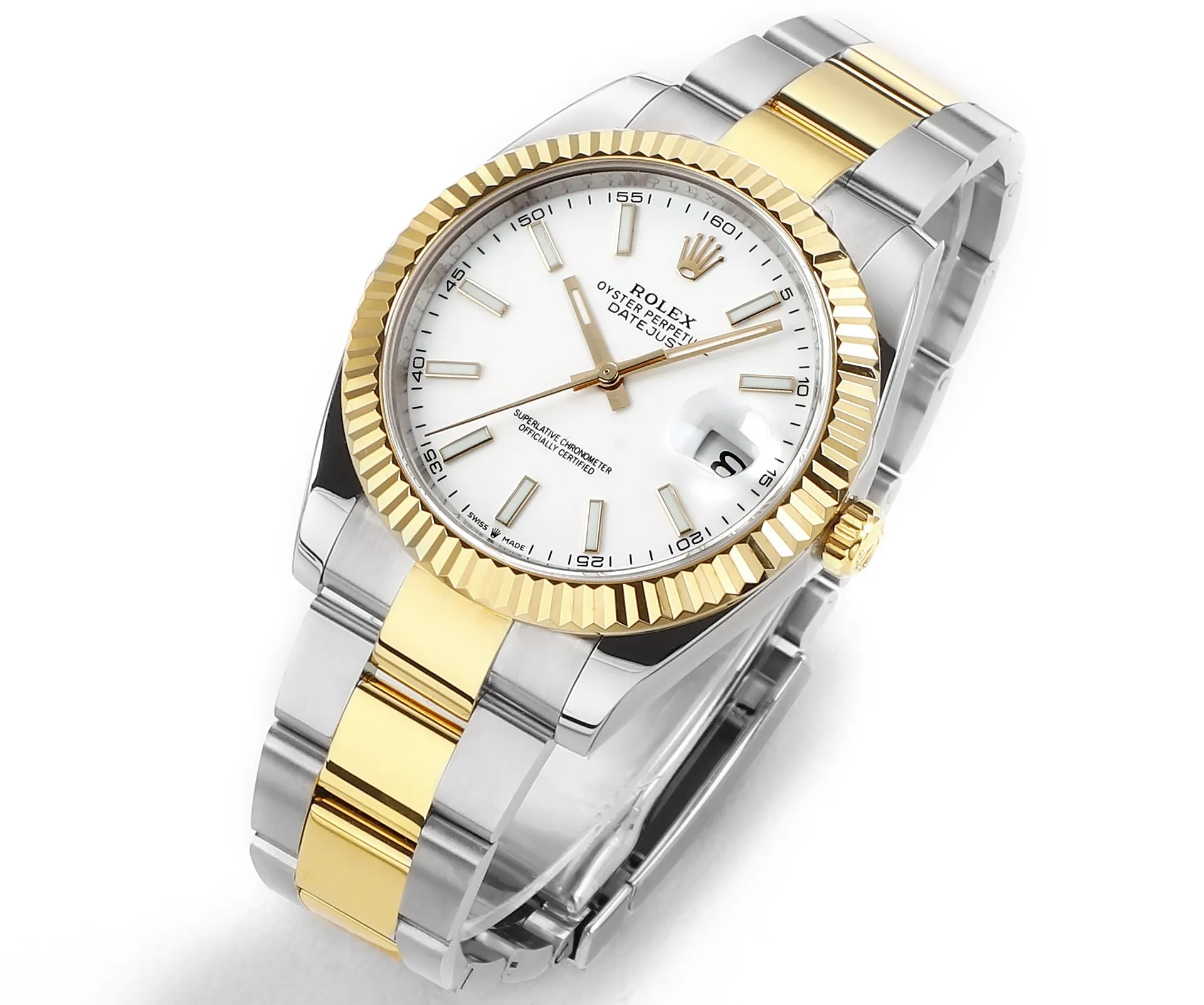 AR Factory Rolex Datejust 41mm Two-Tone Stainless Steel and Yellow Gold Fluted Bezel White Dial Oyster Bracelet Automatic Men’s Watch - 图片 2