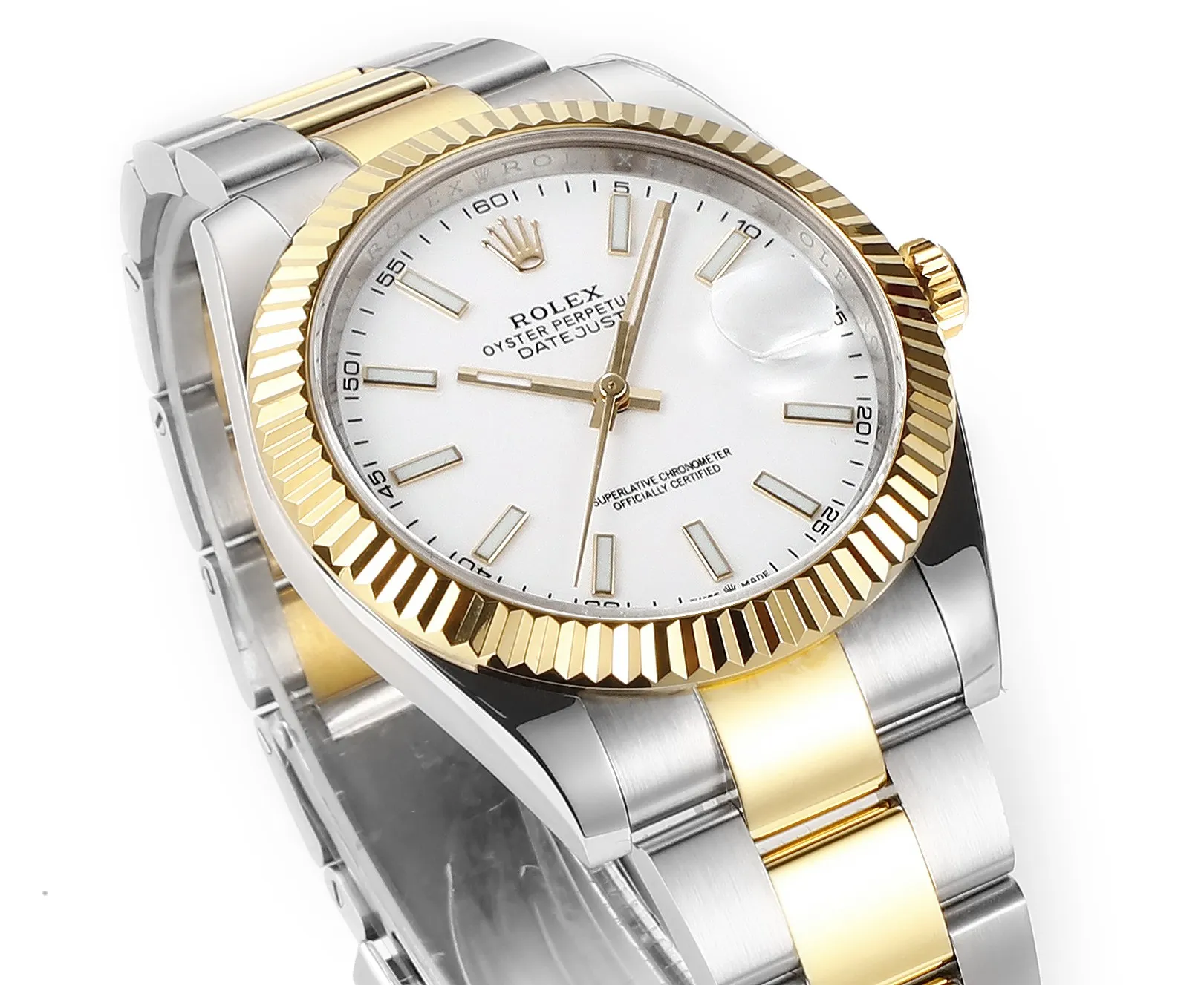 AR Factory Rolex Datejust 41mm Two-Tone Stainless Steel and Yellow Gold Fluted Bezel White Dial Oyster Bracelet Automatic Men’s Watch - 图片 3