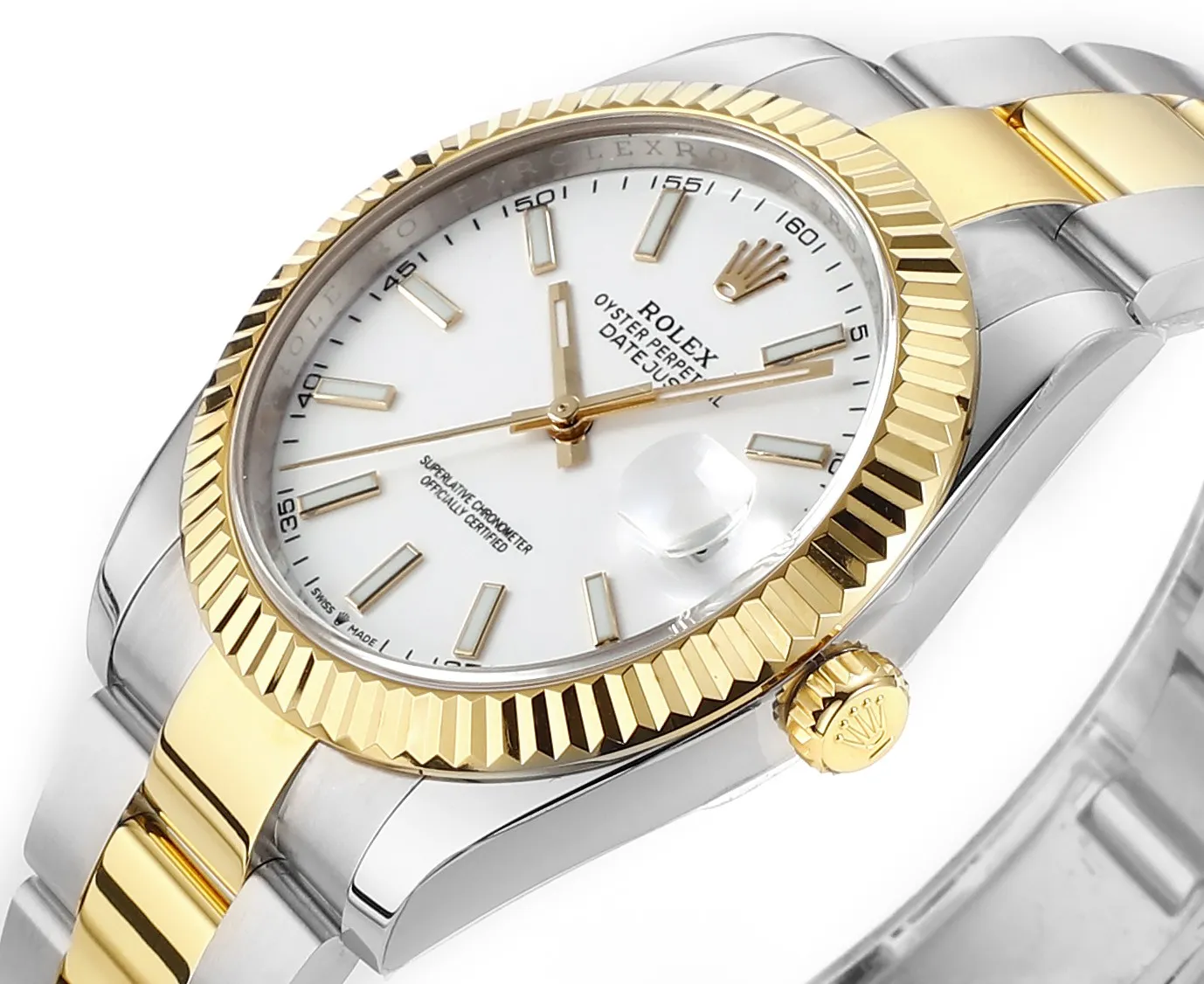 AR Factory Rolex Datejust 41mm Two-Tone Stainless Steel and Yellow Gold Fluted Bezel White Dial Oyster Bracelet Automatic Men’s Watch - 图片 4