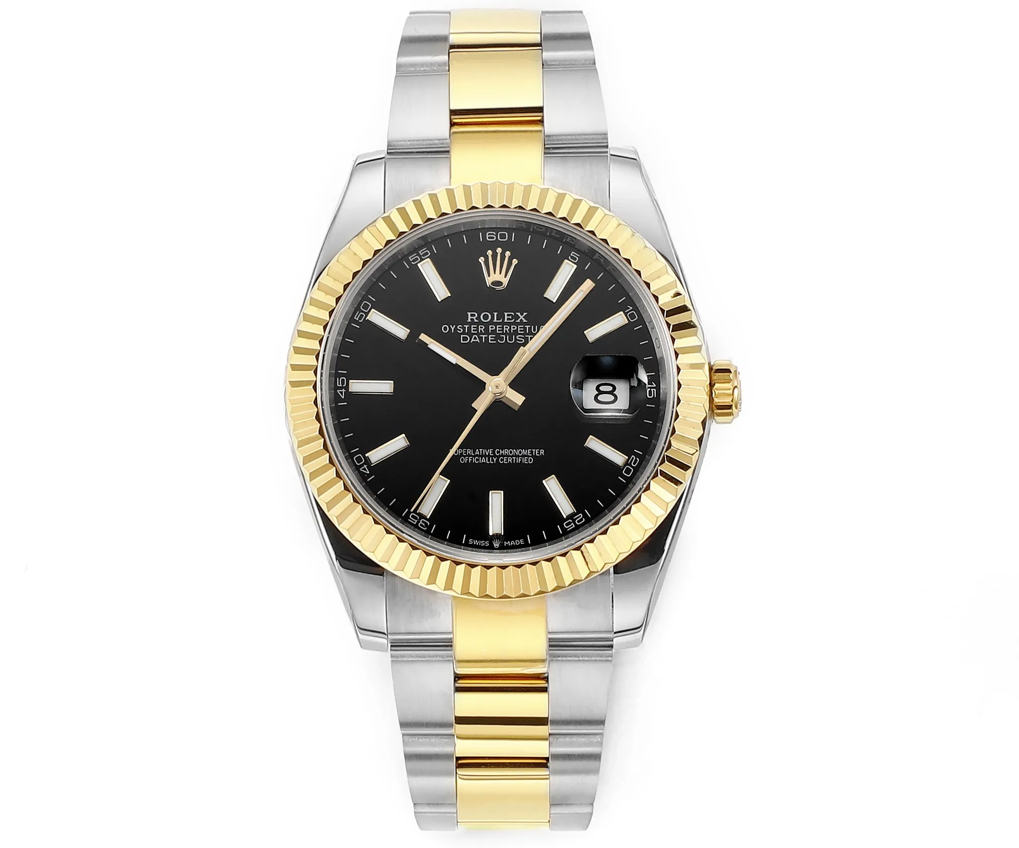 AR Factory Rolex Datejust 41mm Two-Tone Yellow Gold and Stainless Steel Black Dial Fluted Bezel Automatic Men’s Watch
