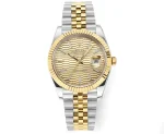 AR Factory Rolex Datejust 41mm Two-Tone Yellow Gold and Stainless Steel Watch with Fluted Bezel, Champagne Textured Dial, and Jubilee Bracelet