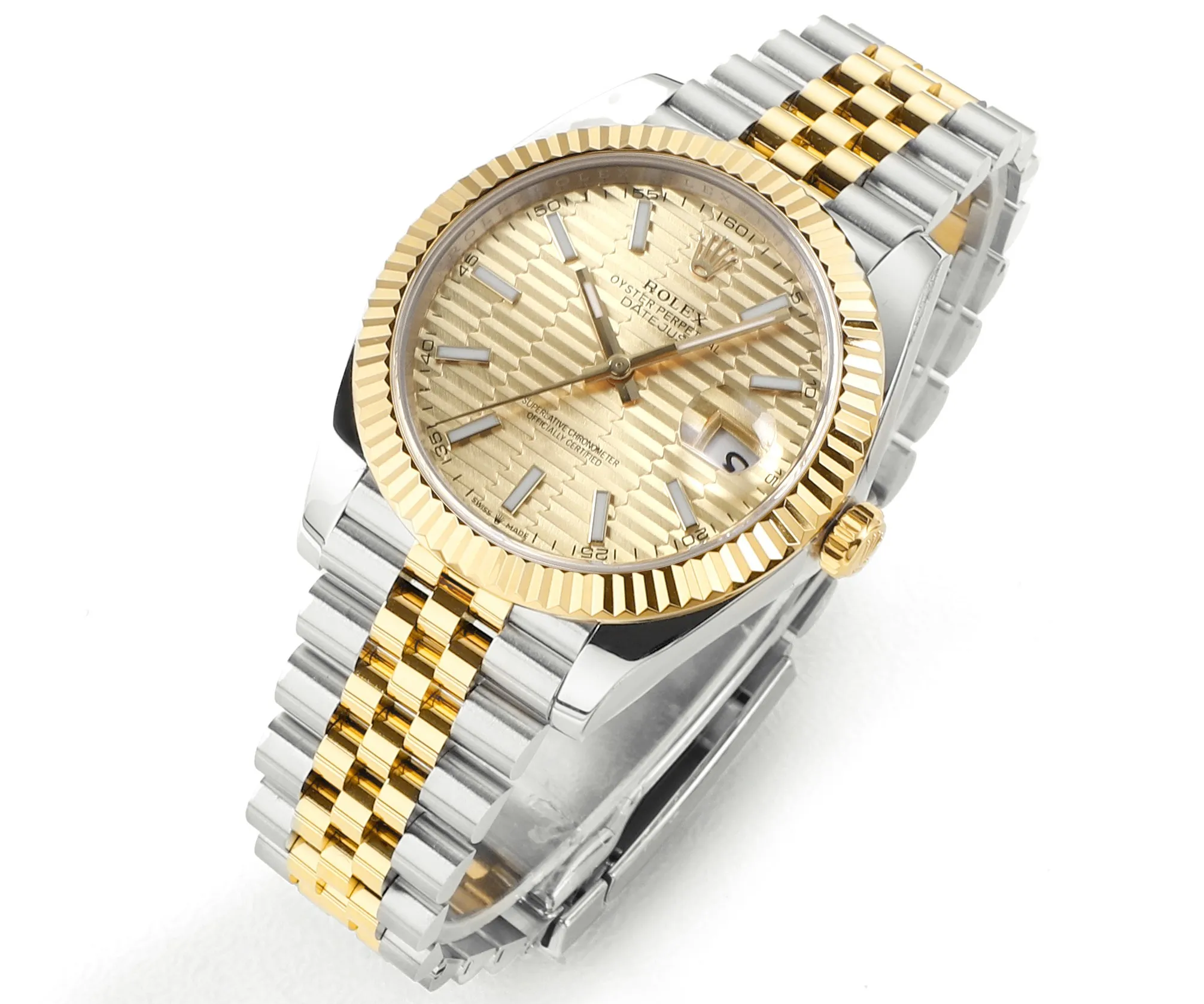 AR Factory Rolex Datejust 41mm Two-Tone Yellow Gold and Stainless Steel Watch with Fluted Bezel, Champagne Textured Dial, and Jubilee Bracelet - 图片 2