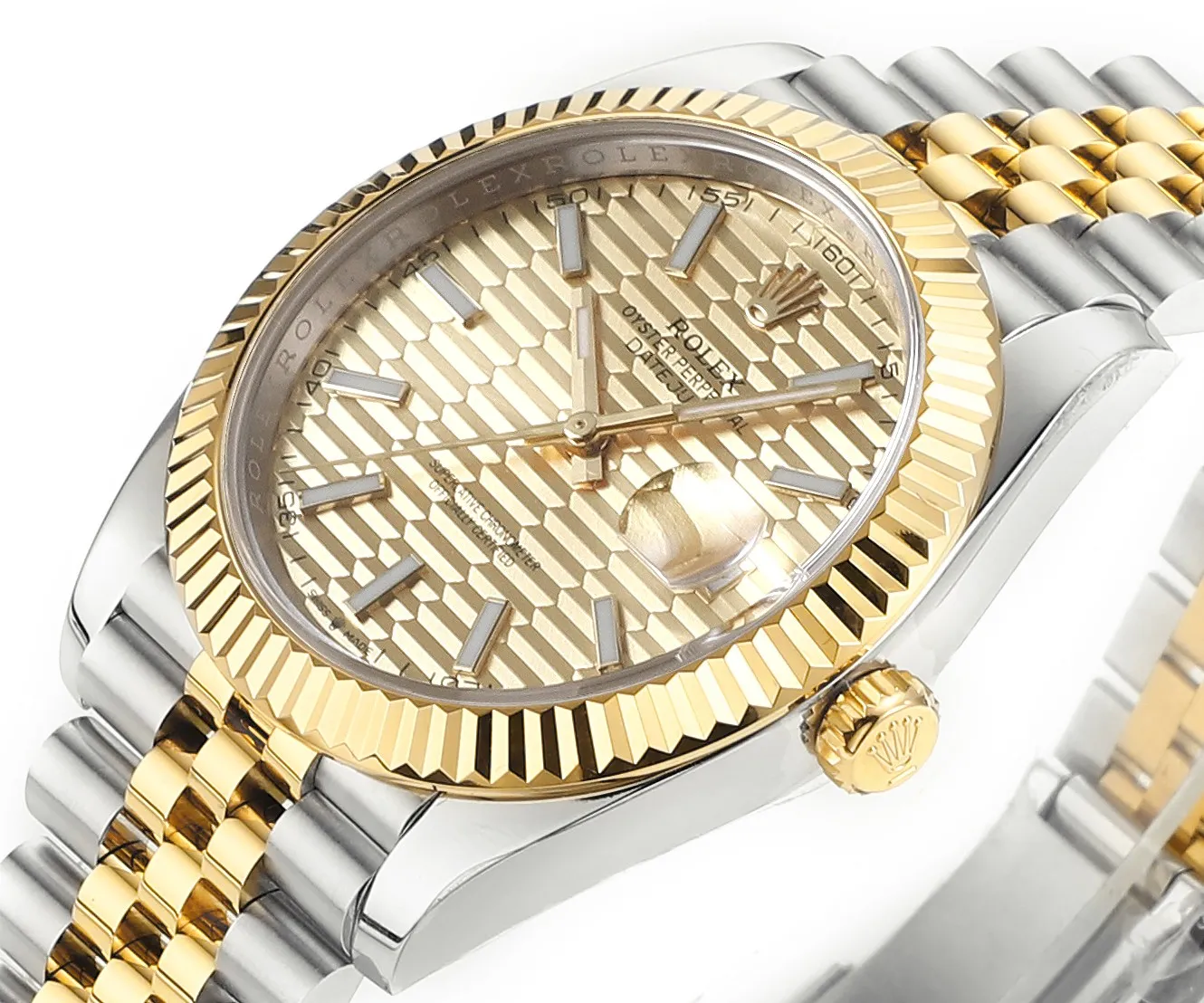 AR Factory Rolex Datejust 41mm Two-Tone Yellow Gold and Stainless Steel Watch with Fluted Bezel, Champagne Textured Dial, and Jubilee Bracelet - 图片 4