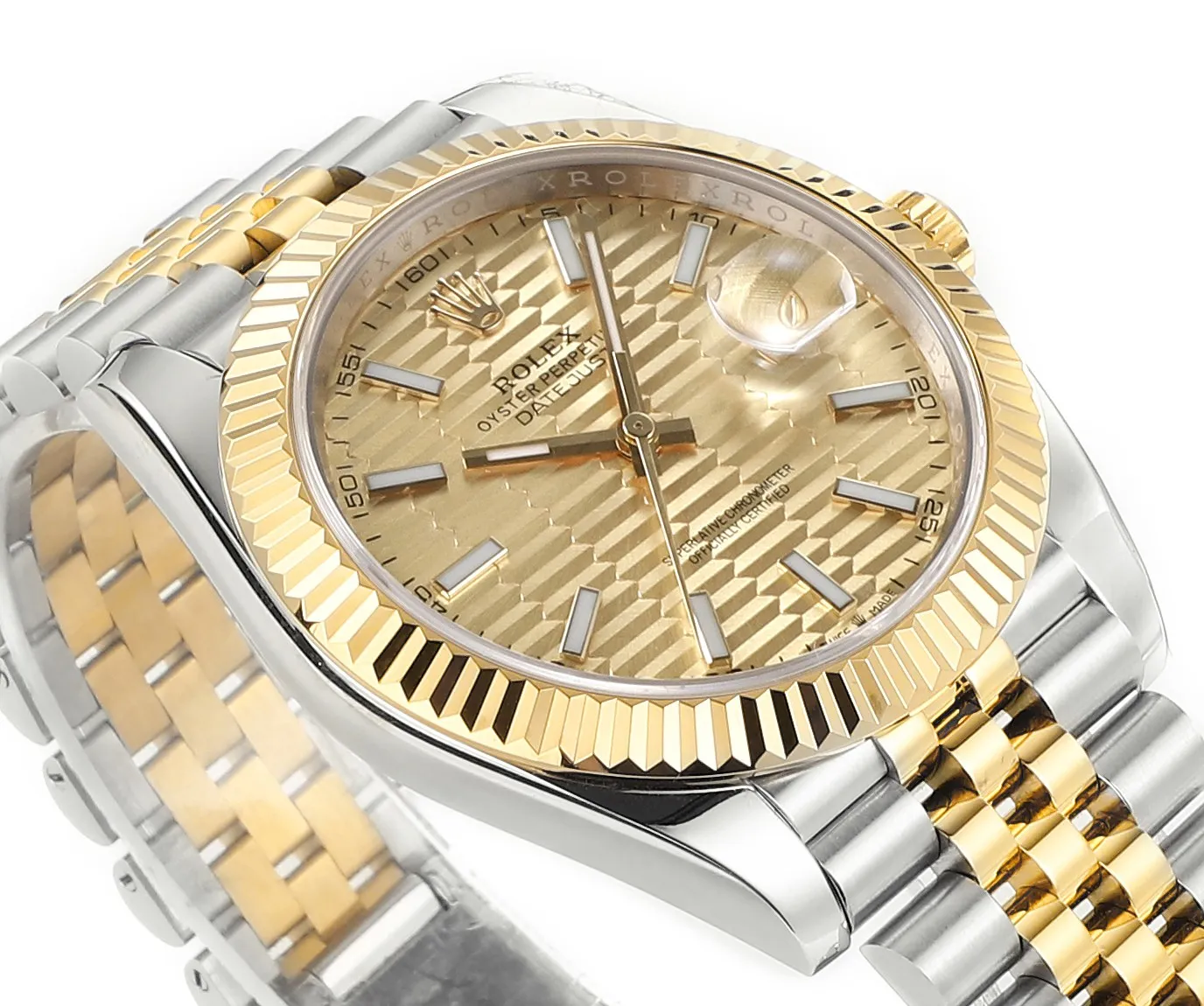 AR Factory Rolex Datejust 41mm Two-Tone Yellow Gold and Stainless Steel Watch with Fluted Bezel, Champagne Textured Dial, and Jubilee Bracelet - 图片 5