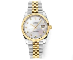 AR Factory Rolex Datejust 41mm Two-Tone Yellow Gold & Stainless Steel White Mother-of-Pearl Diamond Dial Fluted Bezel Jubilee Bracelet Watch