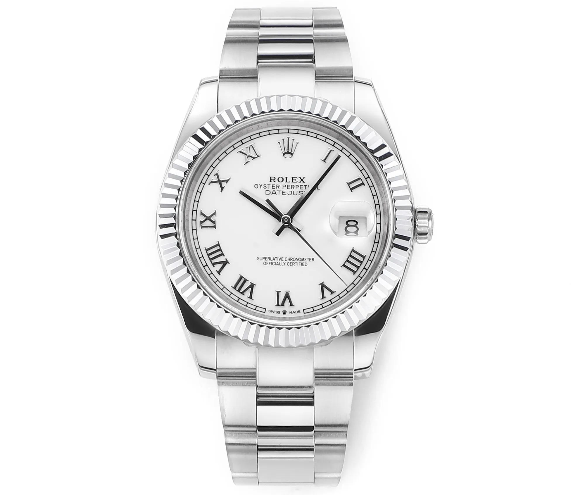 AR Factory Rolex Datejust 41mm White Roman Dial Fluted Bezel Oystersteel Automatic Men’s Watch