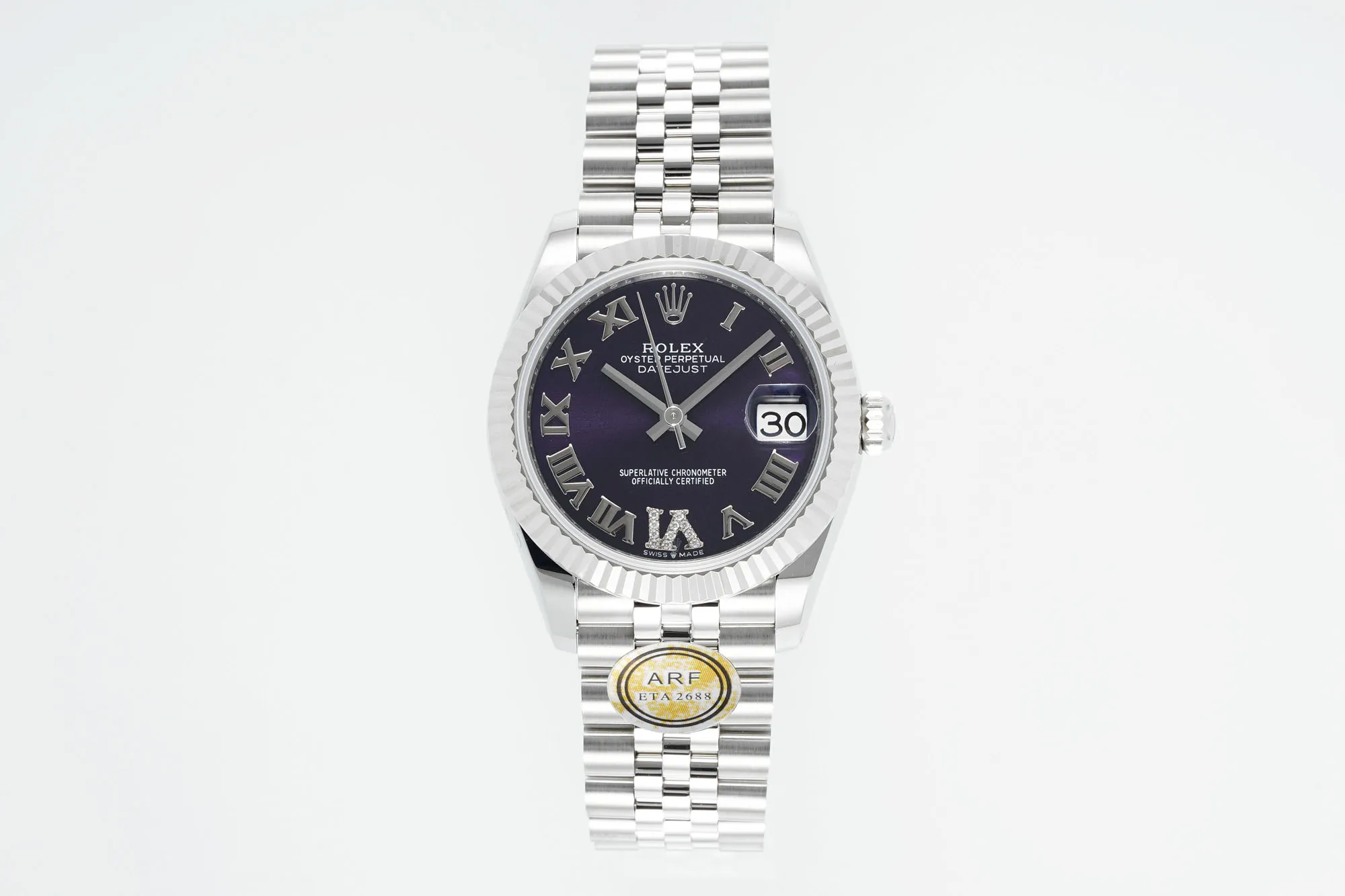 AR Factory Rolex Datejust Purple Dial Roman Numerals Stainless Steel Jubilee Bracelet Women’s Luxury Watch
