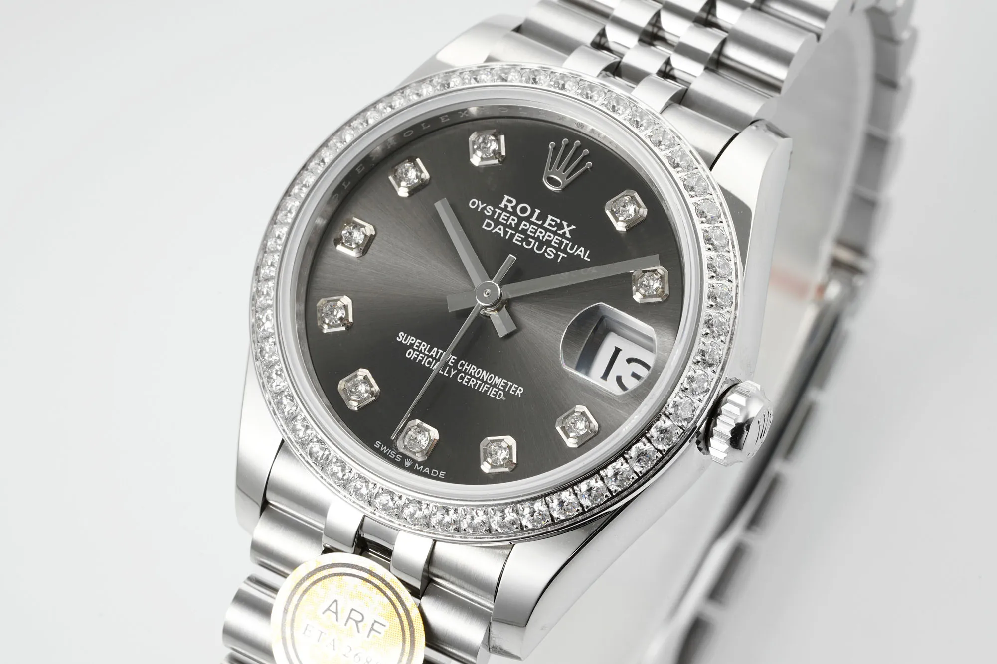 AR Factory Rolex Datejust Stainless Steel Watch with Diamond Bezel, Rhodium Dial, and Jubilee Bracelet - 图片 2