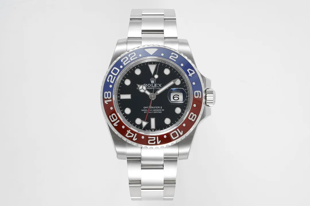 AR Factory Rolex GMT-Master II Pepsi Blue Red Ceramic Bezel Black Dial Stainless Steel Watch