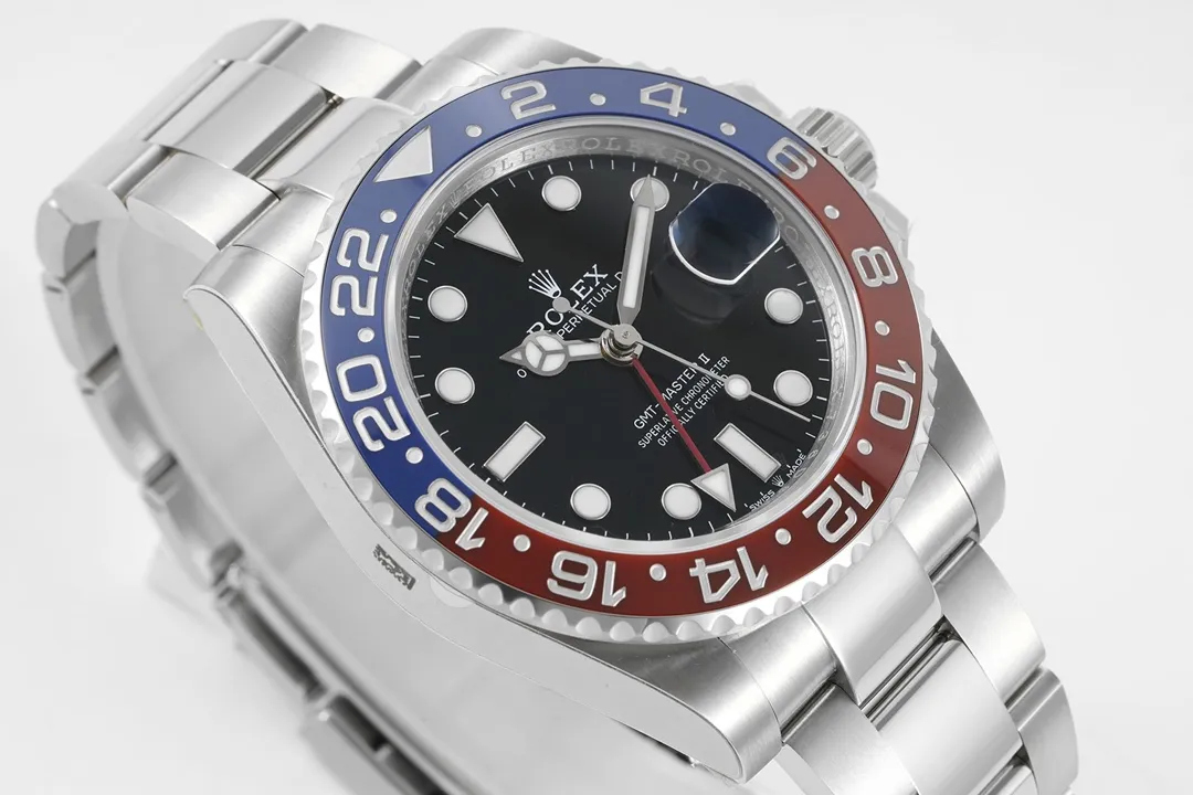 AR Factory Rolex GMT-Master II Pepsi Blue Red Ceramic Bezel Black Dial Stainless Steel Watch - 图片 3