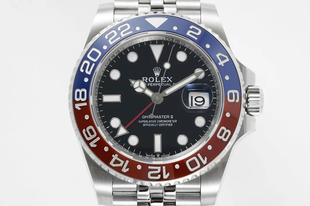 AR Factory Rolex GMT-Master II Pepsi Red-Blue Ceramic Bezel Black Dial Stainless Steel Watch