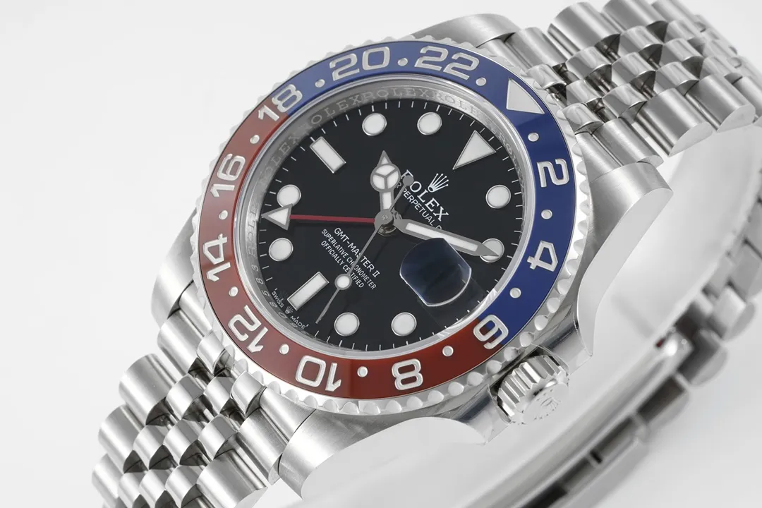 AR Factory Rolex GMT-Master II Pepsi Red-Blue Ceramic Bezel Black Dial Stainless Steel Watch - 图片 3