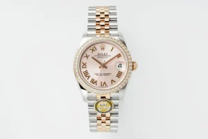 AR Factory Rolex Lady-Datejust 28mm Pink Dial Diamond Bezel Two-Tone Stainless Steel and Yellow Gold Jubilee Bracelet Automatic Watch