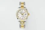 AR Factory Rolex Lady-Datejust 28mm White Dial Diamond Bezel Two-Tone Stainless Steel and Yellow Gold Oyster Bracelet Watch