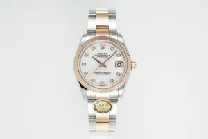 AR Factory Rolex Lady-Datejust 28mm White Mother-of-Pearl Dial Diamond Bezel Two-Tone Stainless Steel and Yellow Gold Jubilee Bracelet Women’s Watch
