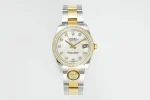 AR Factory Rolex Lady-Datejust 28mm White Mother-of-Pearl Dial Diamond Bezel Two-Tone Stainless Steel and Yellow Gold Oyster Bracelet Watch