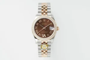 AR Factory Rolex Lady-Datejust 31mm Chocolate Brown Dial with Roman Numerals, Diamond-Set Bezel, Two-Tone Oystersteel and Everose Gold Jubilee Bracelet Watch