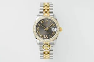 AR Factory Rolex Lady-Datejust 31mm Slate Grey Roman Numeral Dial Diamond Bezel Two-Tone Steel and Yellow Gold Jubilee Bracelet Watch