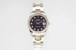 AR Factory Rolex Lady-Datejust 31mm Two-Tone Stainless Steel and Rose Gold Aubergine Diamond Dial Fluted Bezel Automatic Watch