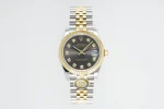 AR Factory Rolex Lady-Datejust 31mm Two-Tone Steel and Yellow Gold Black Diamond Dial Fluted Bezel Oyster Bracelet Watch