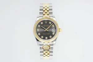 AR Factory Rolex Lady-Datejust 31mm Two-Tone Steel and Yellow Gold Black Diamond Dial Fluted Bezel Oyster Bracelet Watch