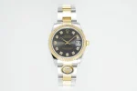 AR Factory Rolex Lady-Datejust 31mm Two-Tone Yellow Gold and Stainless Steel Black Diamond Dial Fluted Bezel Oyster Bracelet Watch