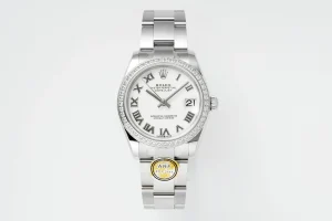 AR Factory Rolex Lady-Datejust 31mm White Roman Dial Diamond Bezel Stainless Steel Oyster Bracelet Women’s Watch