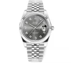 AR Factory Rolex Oyster Perpetual Datejust 41mm Stainless Steel Grey Dial Diamond Markers Fluted Bezel Jubilee Bracelet Watch