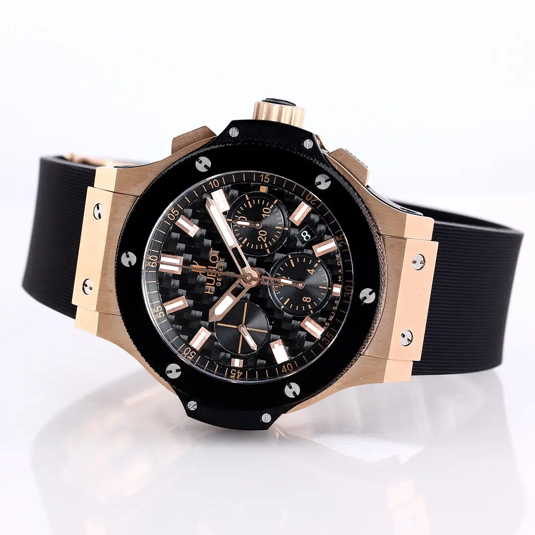 BB Factory Hublot Big Bang 44mm Rose Gold Black Dial Chronograph Watch with Rubber Strap – Super Clone Edition - 图片 4