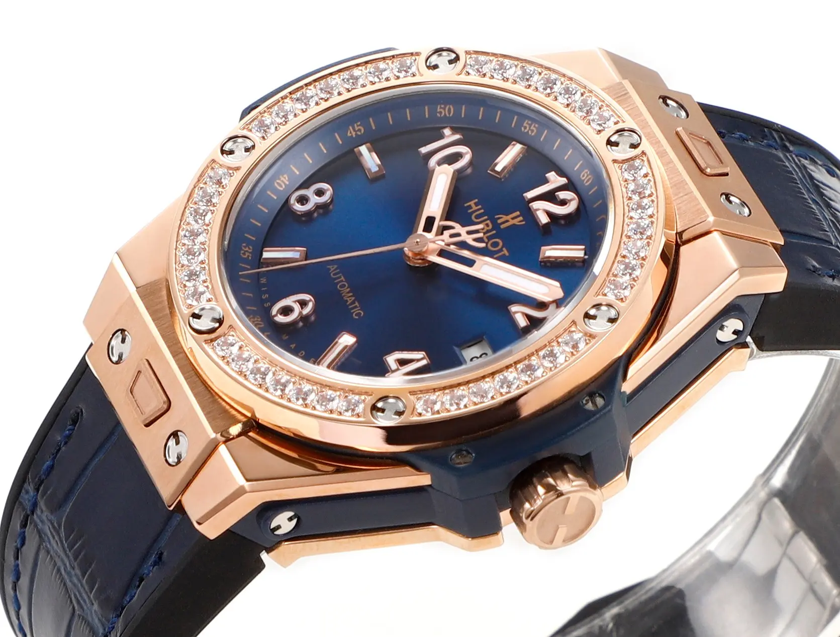 BB Factory HUBLOT Big Bang One-Click 39mm Rose Gold Blue Dial Diamond Set Automatic Super Clone Watch - 图片 4
