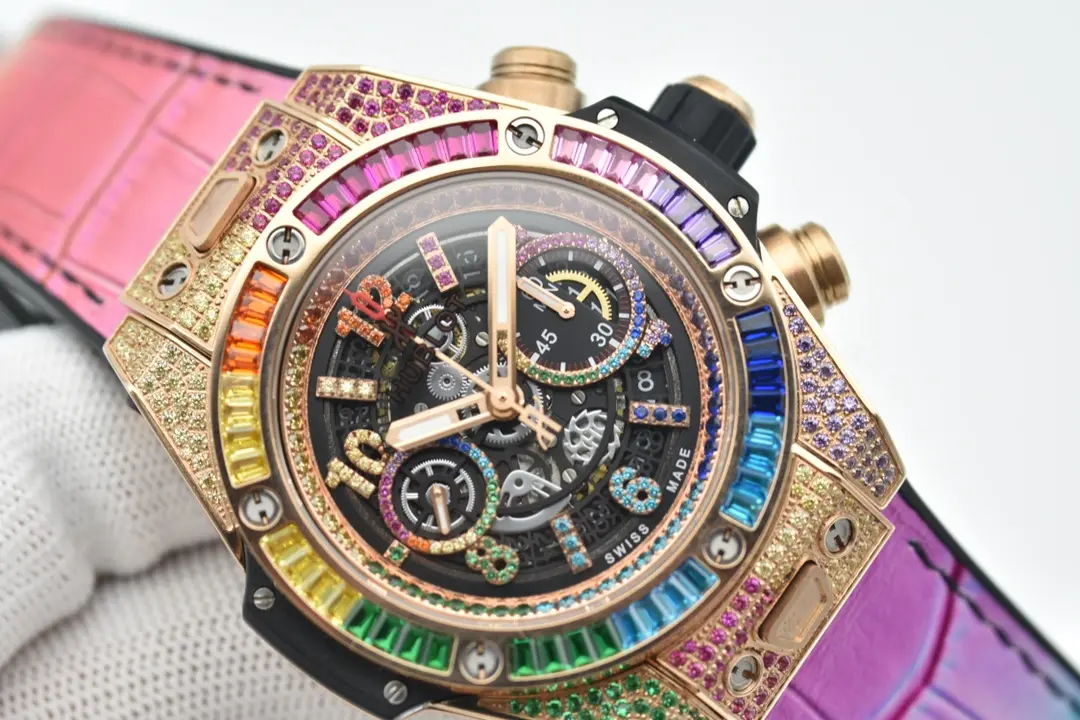 BB Factory Hublot Big Bang Rainbow 44mm Chronograph Watch with Pink Rubber Strap – Super Clone Edition - 图片 2