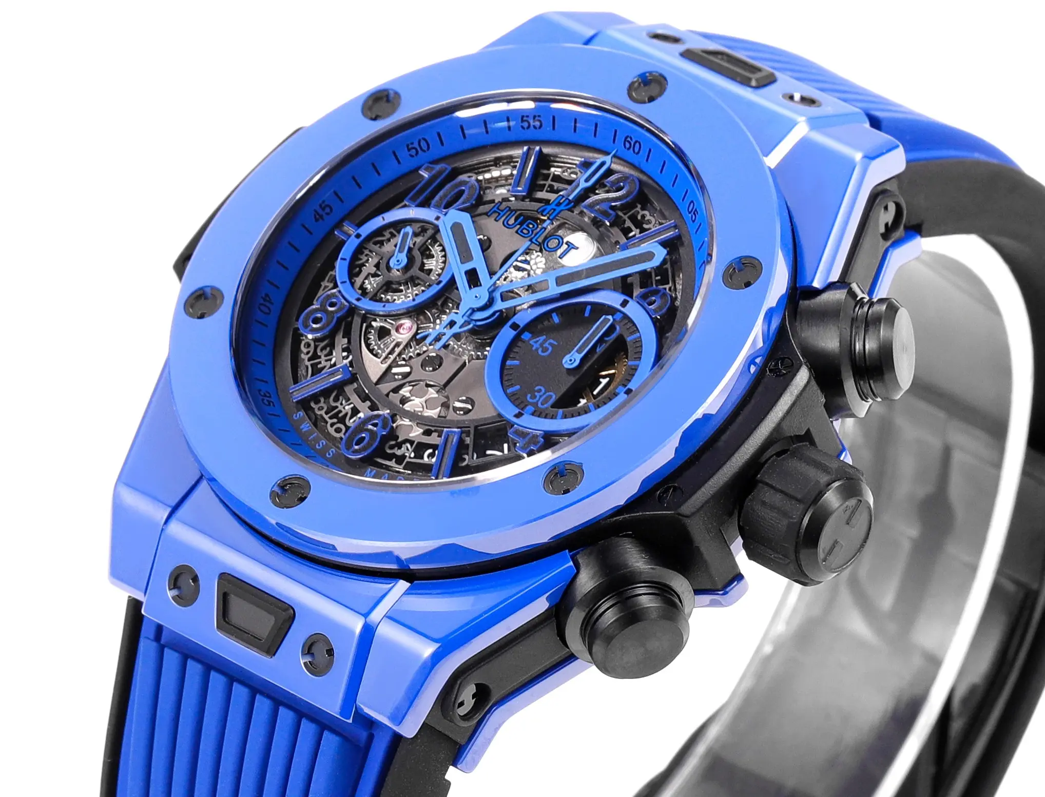 BB Factory Hublot Big Bang Unico Blue Ceramic Chronograph Watch – 45mm Rubber Strap, Super Clone Edition - 图片 5